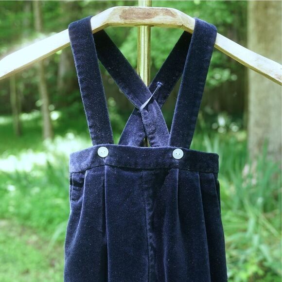 Vintage 90s Boys Navy Blue Velvet Velour Romper - Picture 3 of 6